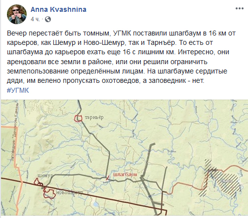 Скриншот записи Анны Квашниной в Facebook