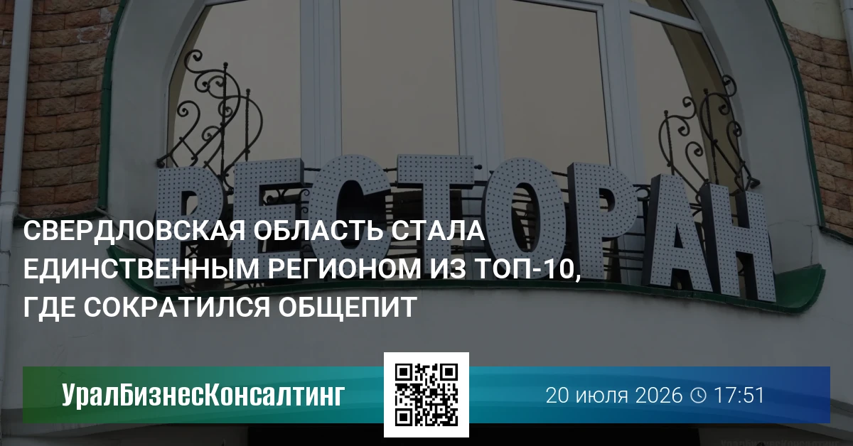 Свердловская область стала единственным регионом из топ-10, где сократился общепит