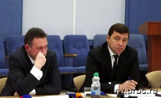 Полпред Игорь Холманских и губернатор Евгений Куйвашев на совещании в Верхней Салде