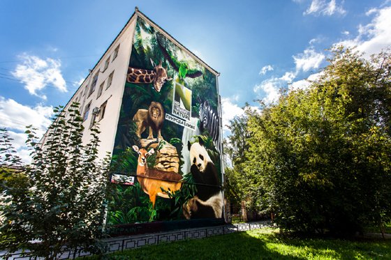 В Екатеринбурге на двух пятиэтажных домах появилось граффити с изображением природы и исторических персонажей