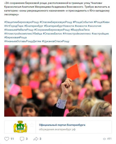 Скриншот из группы «Защитим Березовую рощу» во «ВКонтакте»